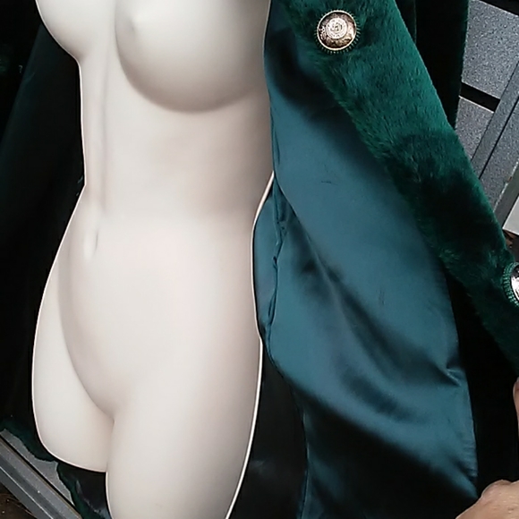 Emerald green, leopard print winter coat, size 12 - Picture 4 of 6